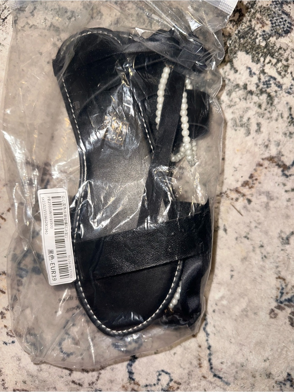 SHEIN Black Slide Sandals with Pearl Trim